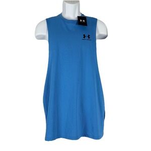 Under Armour Mens Medium Blue Sleeveless Tank Loose Fit Gym Training Muscle NWT